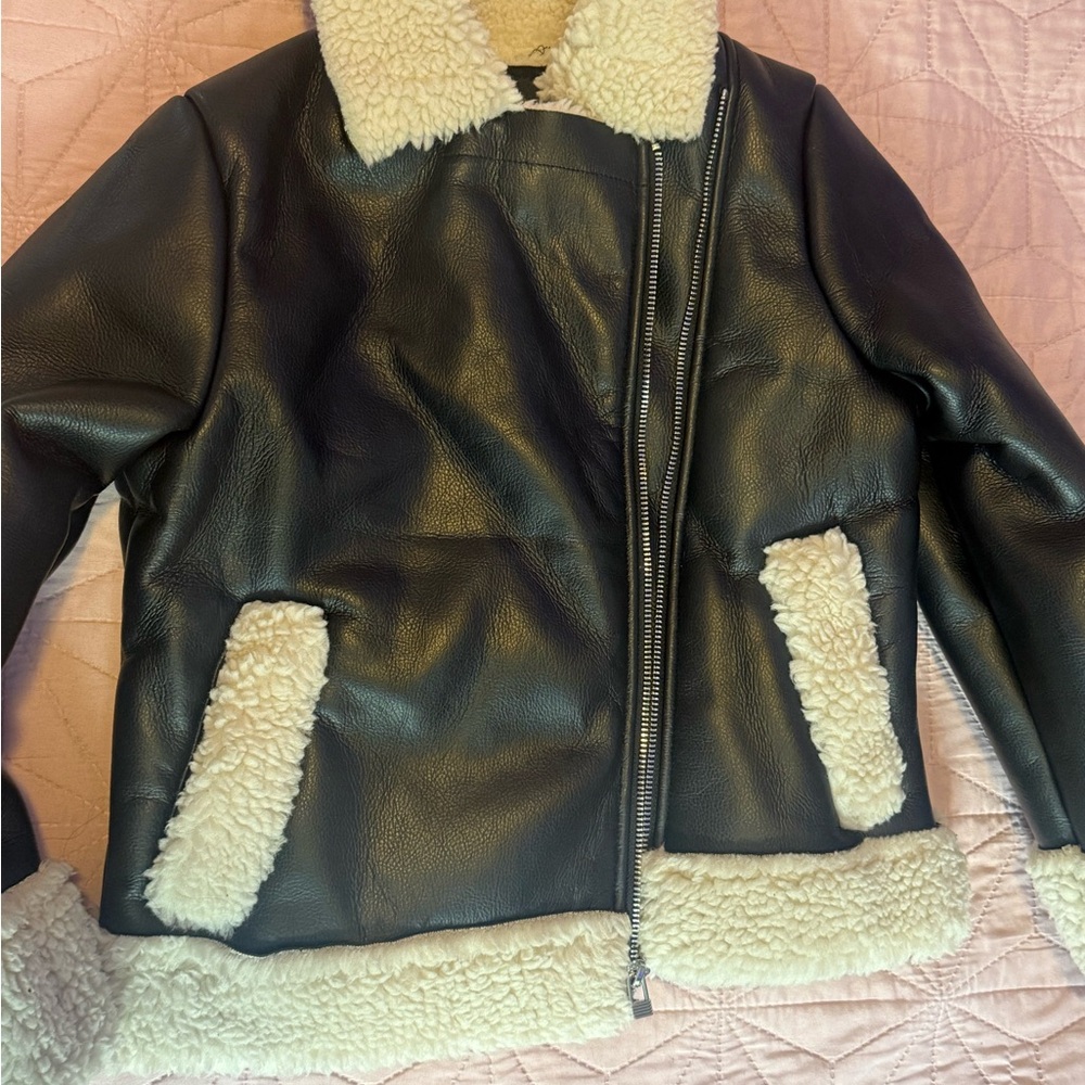 Target Kids Black Jacket with Cream Sherpa Trim